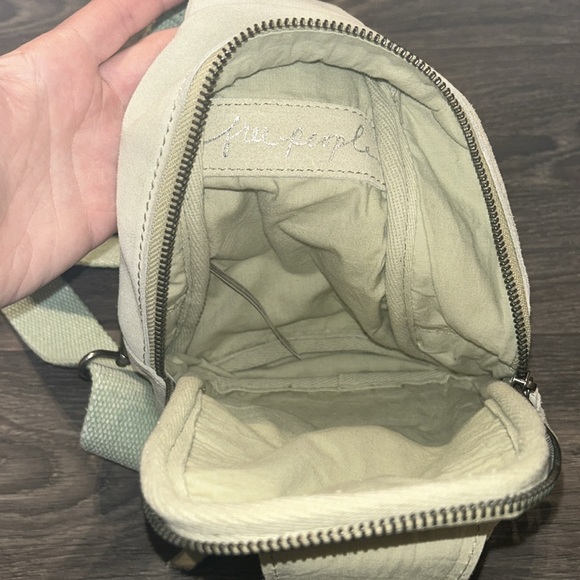 Free People Hudson Sling Bag Suede Crossbody Light Green Purse Boho Adjustable - Picture 8 of 12